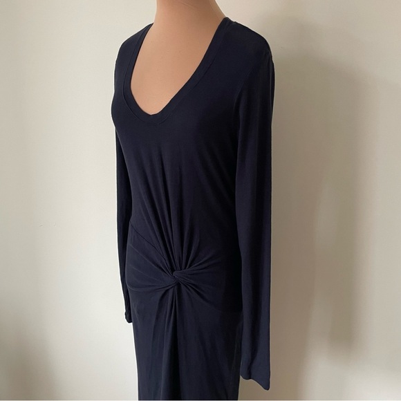 ANTHROPOLOGIE Sundry Twist-Front Side Slit Navy Blue Long Sleeve Midi Dress 2/M - Picture 9 of 12